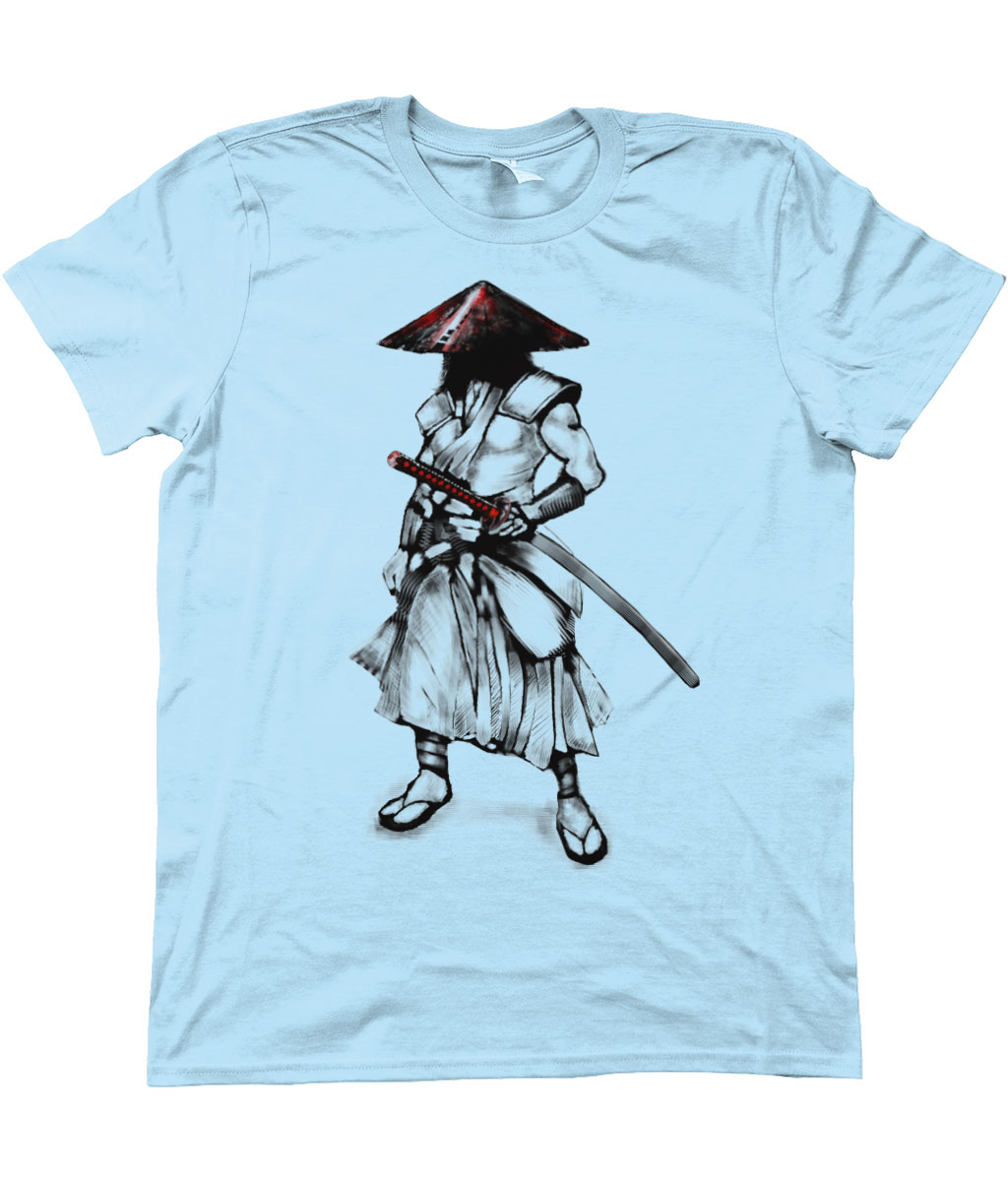 Light-Blue-Samurai-with-Red-Hat-Basic-T-Shirt