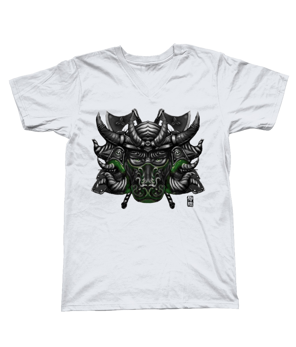 White-Tauro-V-Neck-T-shirt-Green-Mask