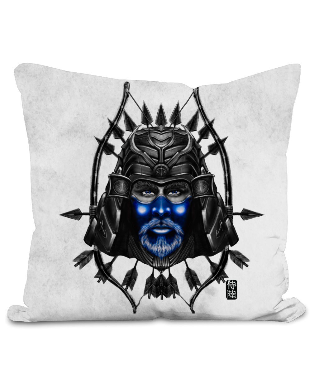 Blue-Sagittarius-Mask-White-Background-Cushion