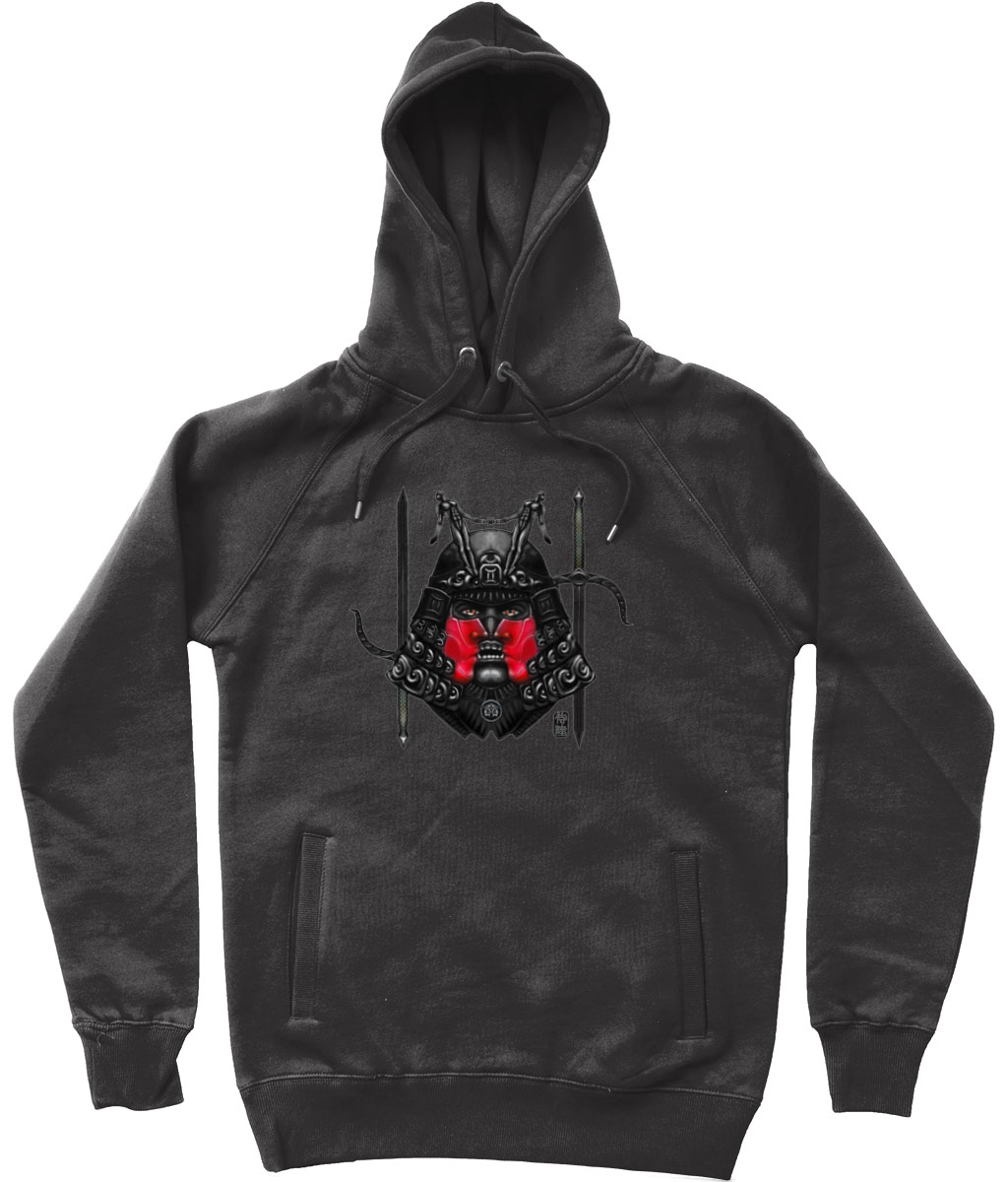 Dark-Grey-Gemini-Unisex-Pullover-Hoodie-With-Side-Pockets-Red-Mask