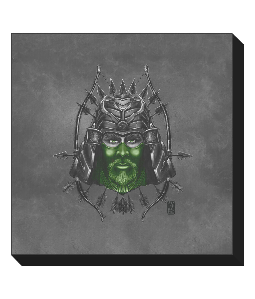 Green-Sagittarius-Mask-Black-Square-Canvas-Black-Background