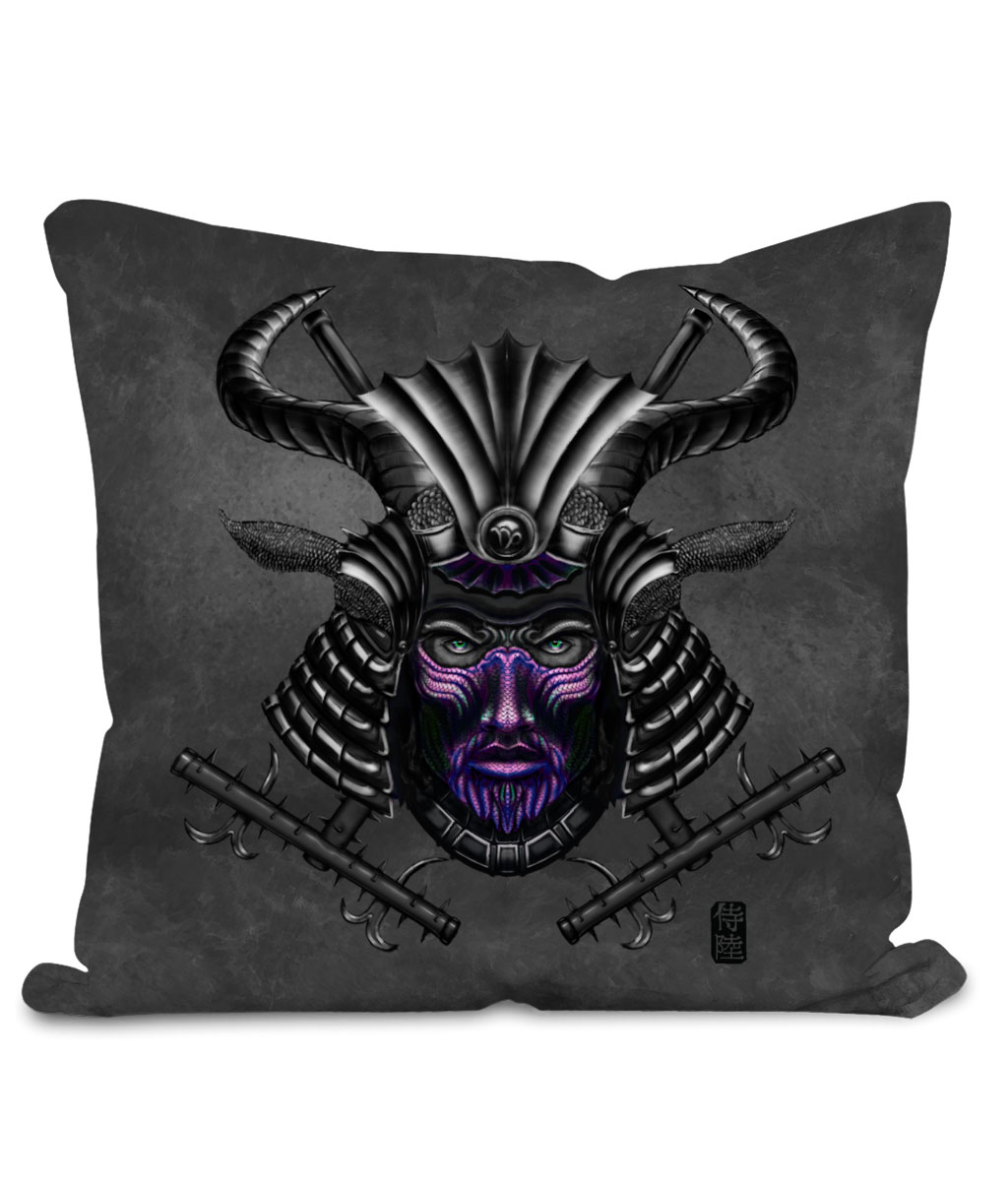 Magenta-Capricorn-Mask-Black-Background-Cushion