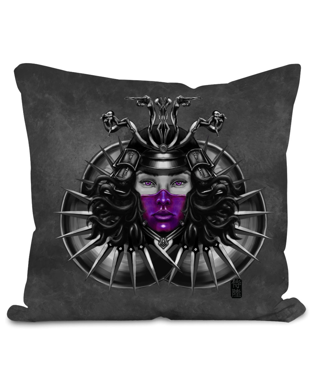 Magenta-Virgo-Mask-Black-Background-Cushion