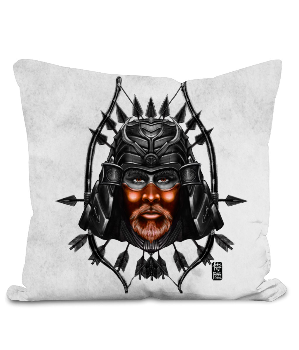 Orange-Sagittarius-Mask-White-Background-Cushion