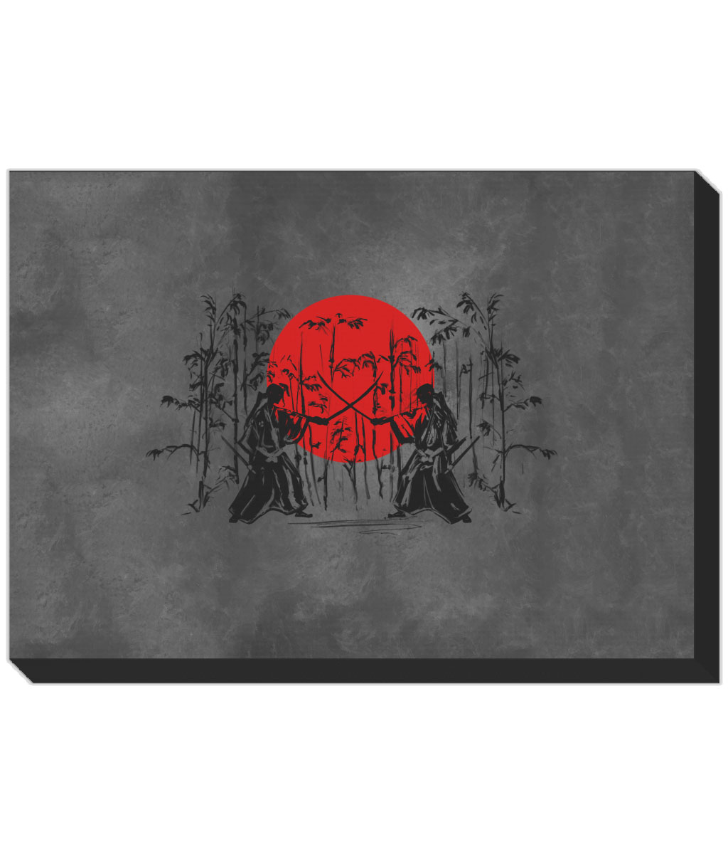 Samurai-Fight-Bamboo-Forest-Black-Horizontal-Canvas-Black-Background