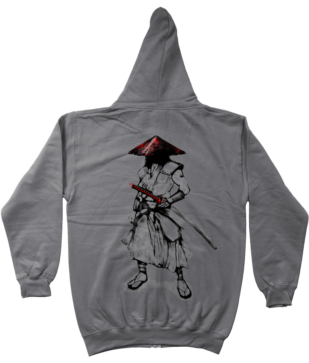 Steel-Grey-Red-Hat-Samurai-Zipper-Zoodie